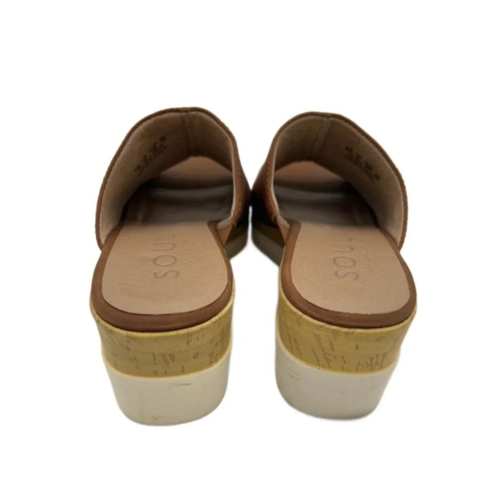 Soul Naturalizer Shoes Women's Size 8M Brown Wedge Sandals Mules Peep Toe Slides